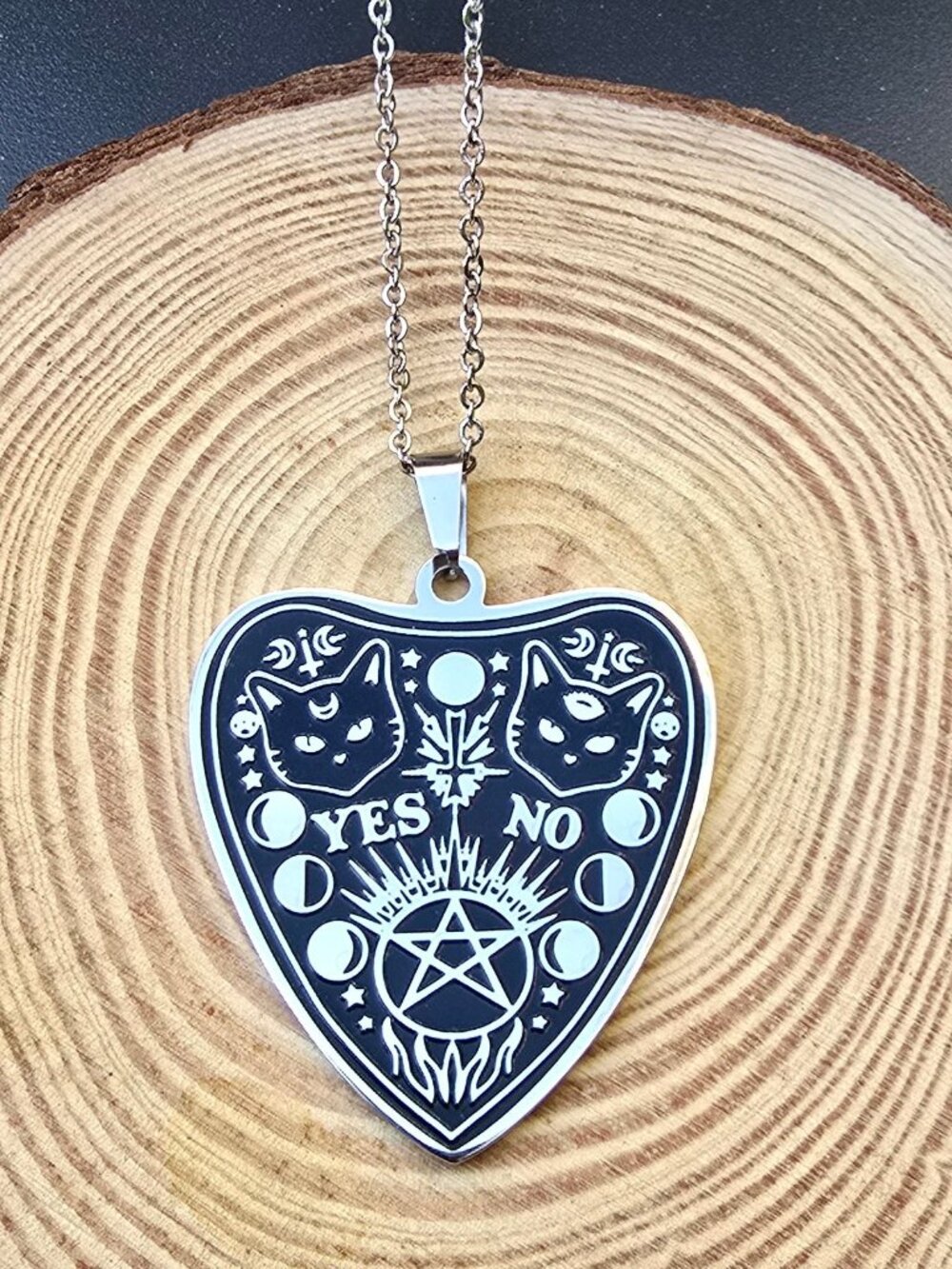 Cat Planchette ✦ Celestial Witch Pendant ✦ Gothic Alt Occult Silver Necklace NWT